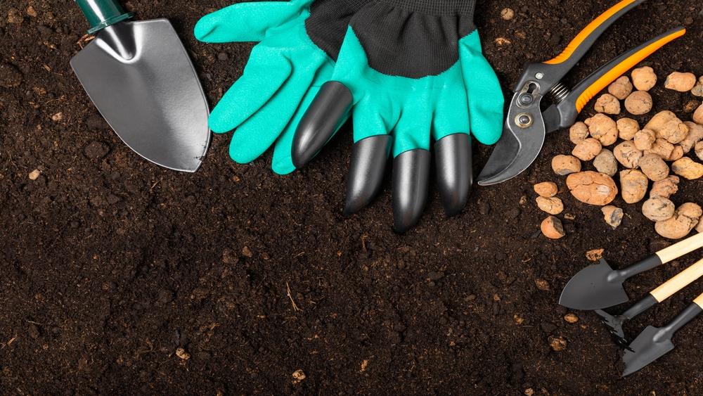 Gloves, Shovel laying on dirt