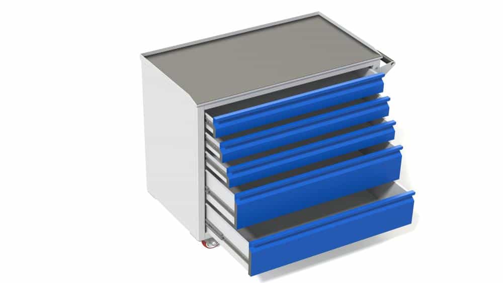 metal tool cabinettable on wheels drawers